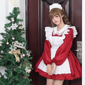 Amazon.co.jp: メイド服 Lサイズ コスチューム 赤 ロリータ